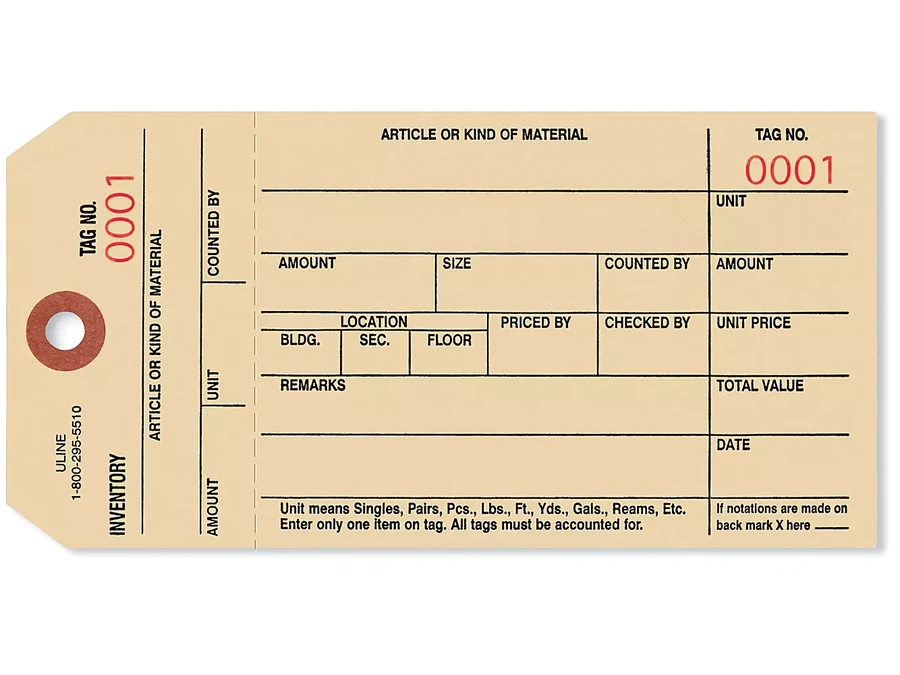 1-Part Stub Style Inventory Tags