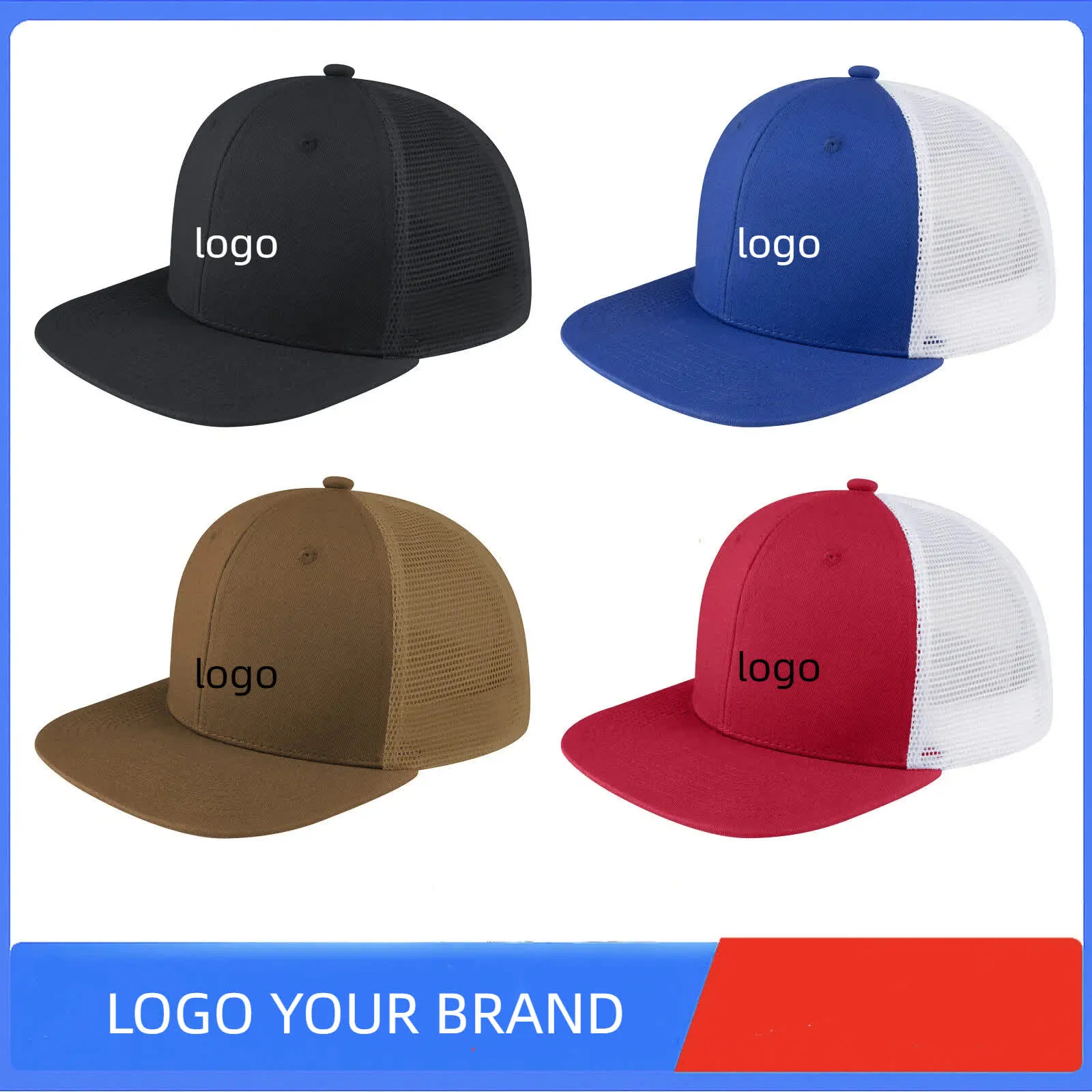 custom 6 panel flat brim trucker hat - B2B wholesale supplier