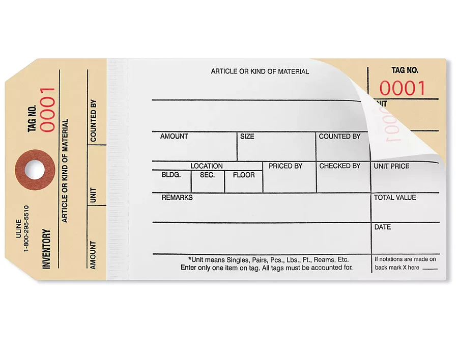 2-Part Stub Style Carbonless Inventory Tags