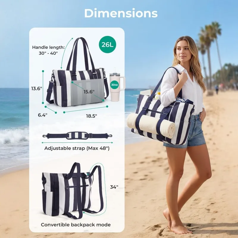 custom large capacity Whitsunday blue tote bag for beach and travel