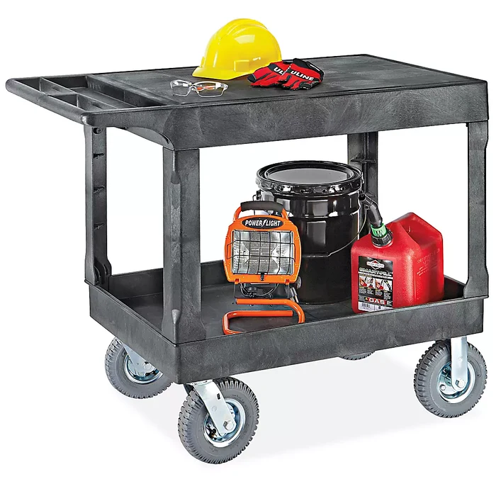 Flat Shelf Utility Cart with Pneumatic Wheels